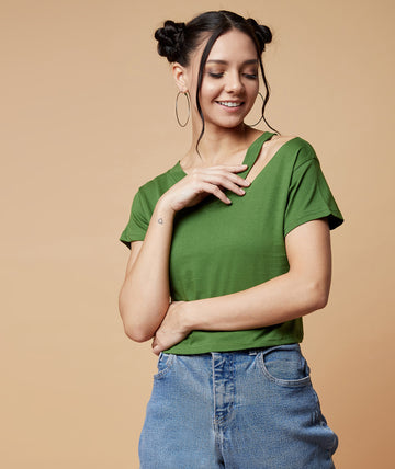 Chimpaaanzee Women Cut Out Neck Crop Top Green