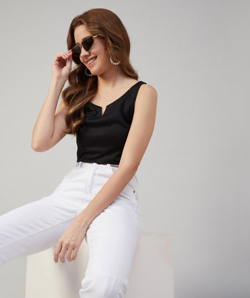 Chimpaaanzee Women Black Solid Bodycon Crop Top