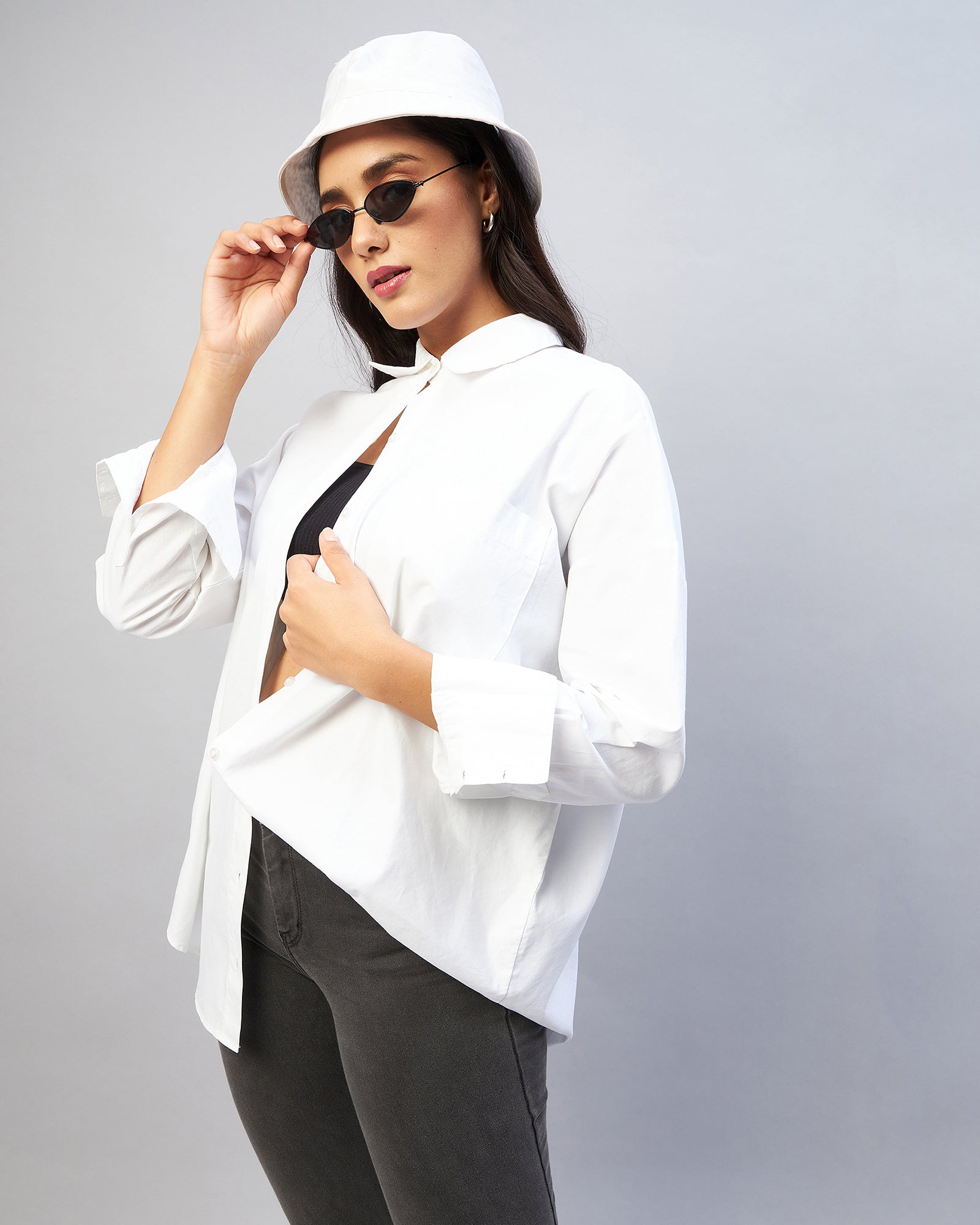 Chimpaaanzee Women Cotton White Solid Oversize Fit Shirt