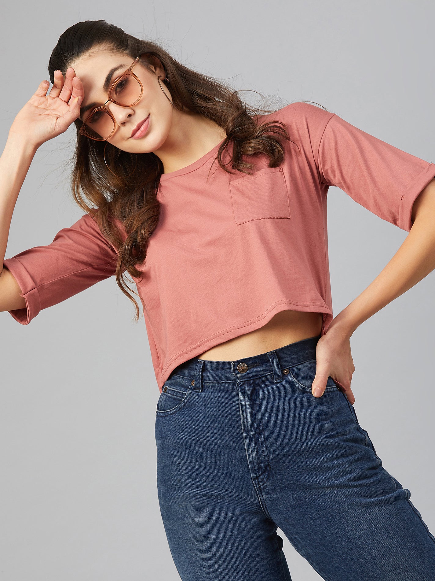 Chimpaaanzee Women Round Neck Assymetrical Crop T-shirt