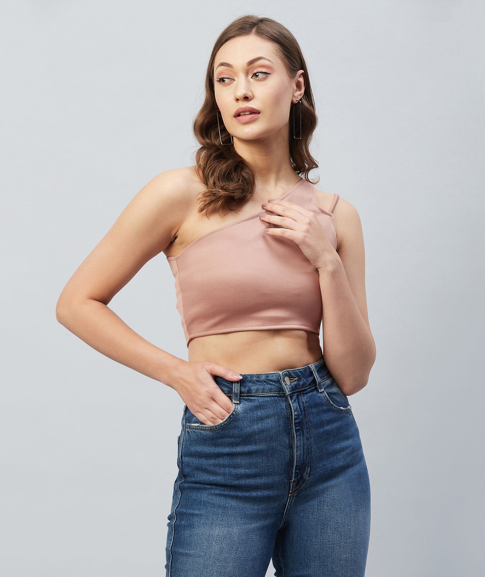 Chimpaaanzee Women Pink One Shoulder Crop Top