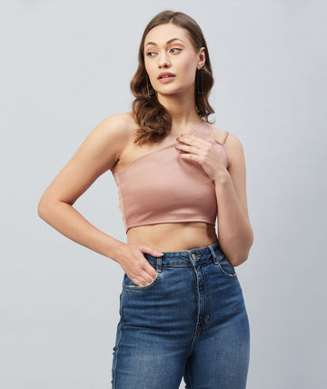 Chimpaaanzee Women Pink One Shoulder Crop Top