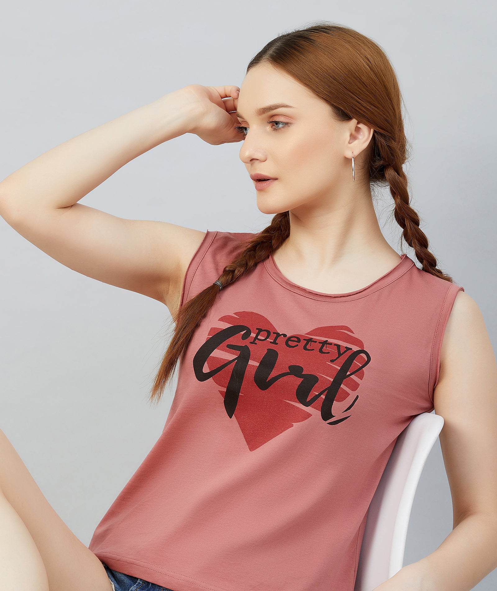 Chimpaaanzee Women Dark Pink Sleeveless Round Neck T-shirt