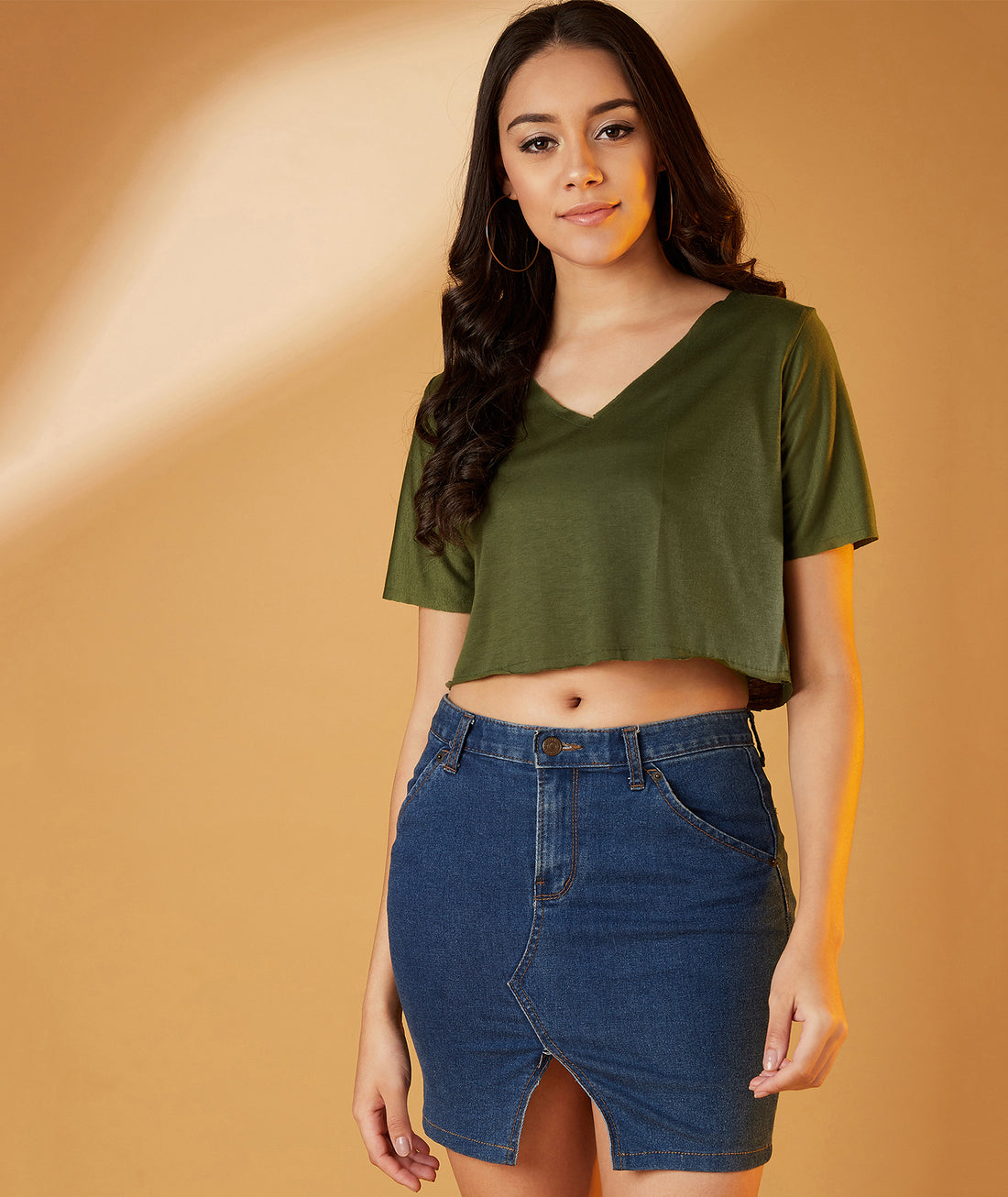 Chimpaaanzee Women V-Neck Cropped Olive Tee