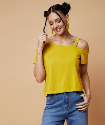 Chimpaaanzee Women One Shoulder Crop Top Yellow