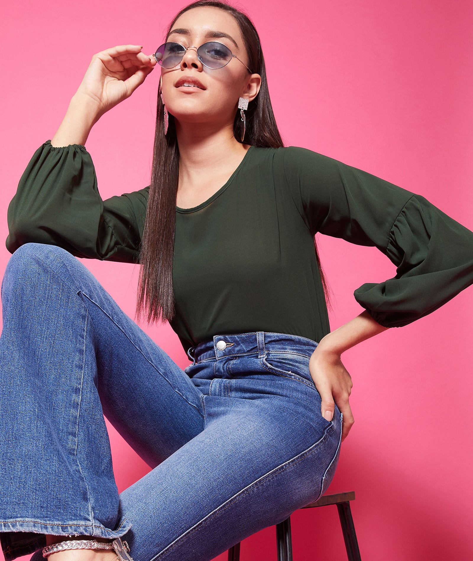 Chimpaaanzee Polyester Regular Tops - Green