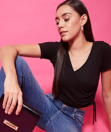 Chimpaaanzee Viscose Crop Tops - Black