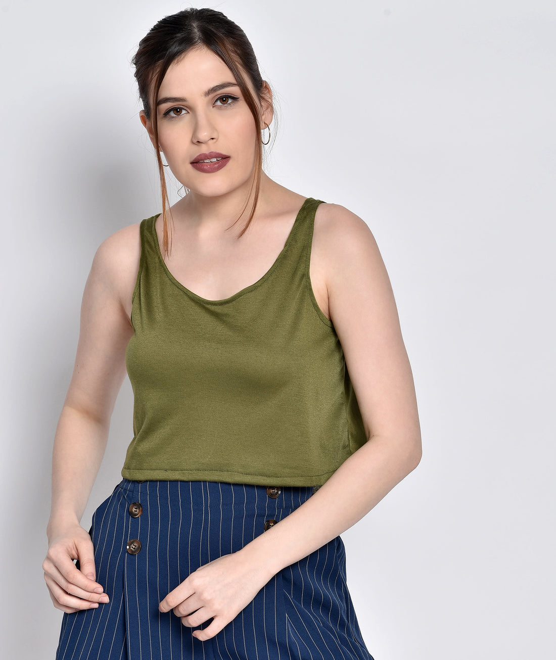 Chimpaaanzee Women Sleeveless Olive Tank Top