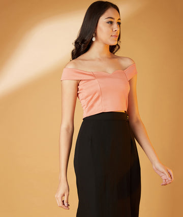 Chimpaaanzee Women Off Shoulder Bodycon Orange Top