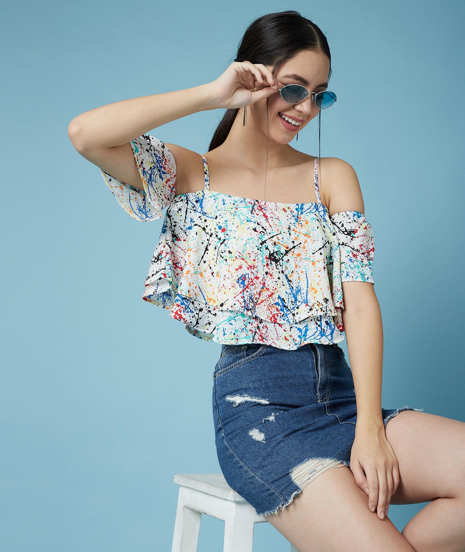Chimpaaanzee Women Layered Multicolor Crop Top