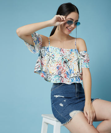 Chimpaaanzee Women Layered Multicolor Crop Top
