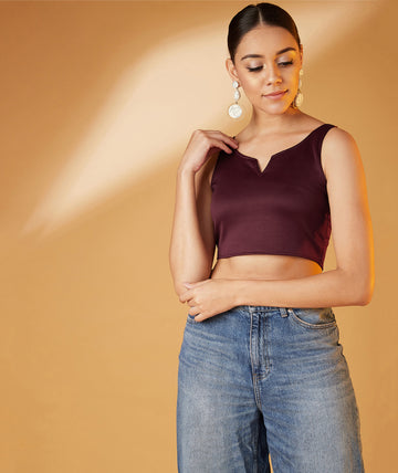 Chimpaaanzee Women Sleeveless Bodycon Maroon Top