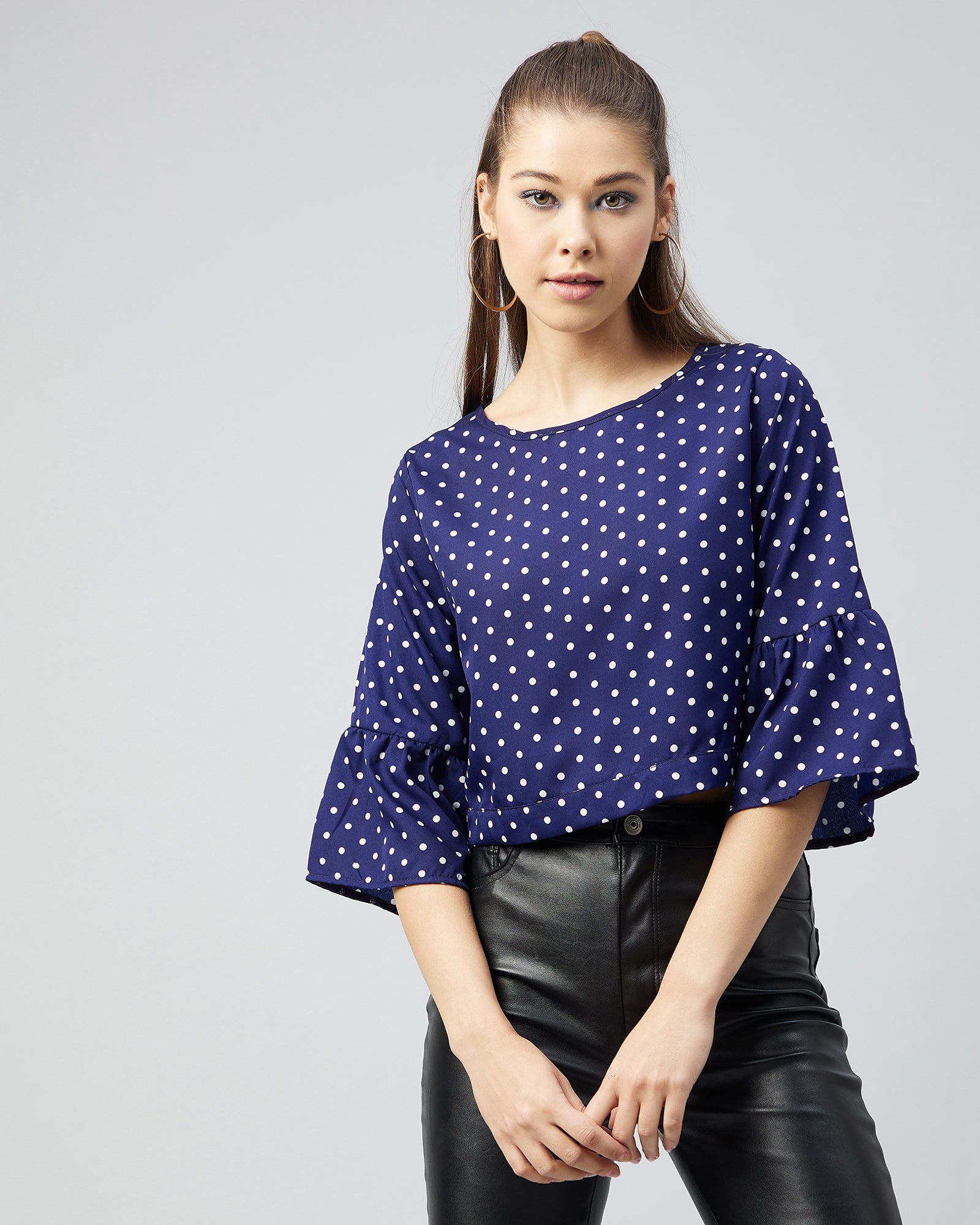 Chimpaaanzee Women Crepe Navy Open Back Bow Tie Top