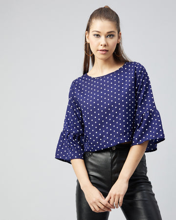 Chimpaaanzee Women Crepe Navy Open Back Bow Tie Top