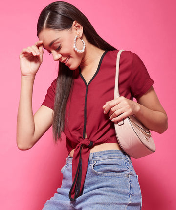 Chimpaaanzee Polyester Crop Tops - Maroon