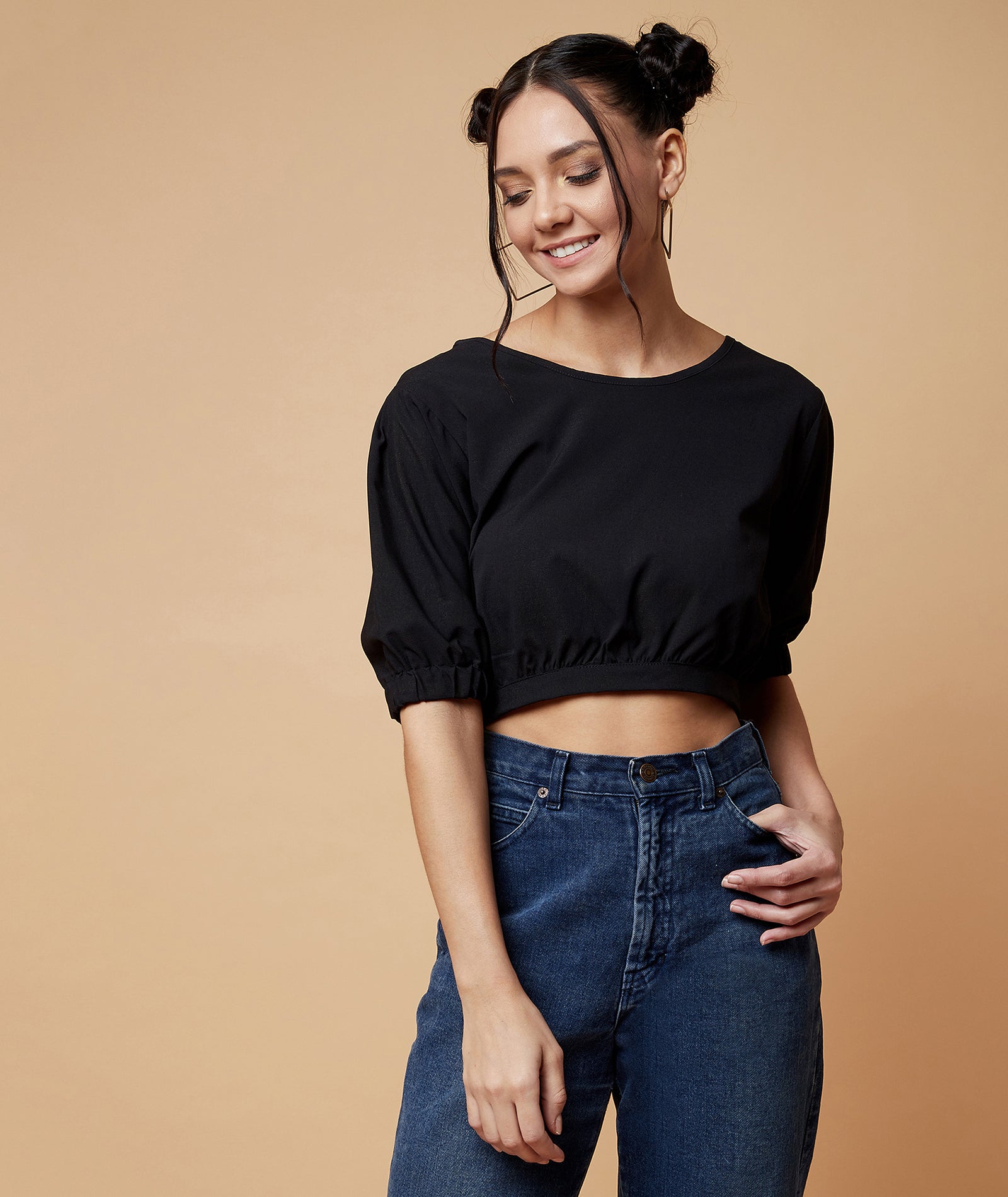 Chimpaaanzee Women Back Knots Crop Top Black