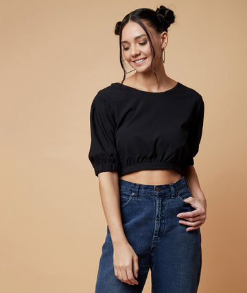 Chimpaaanzee Women Back Knots Crop Top Black