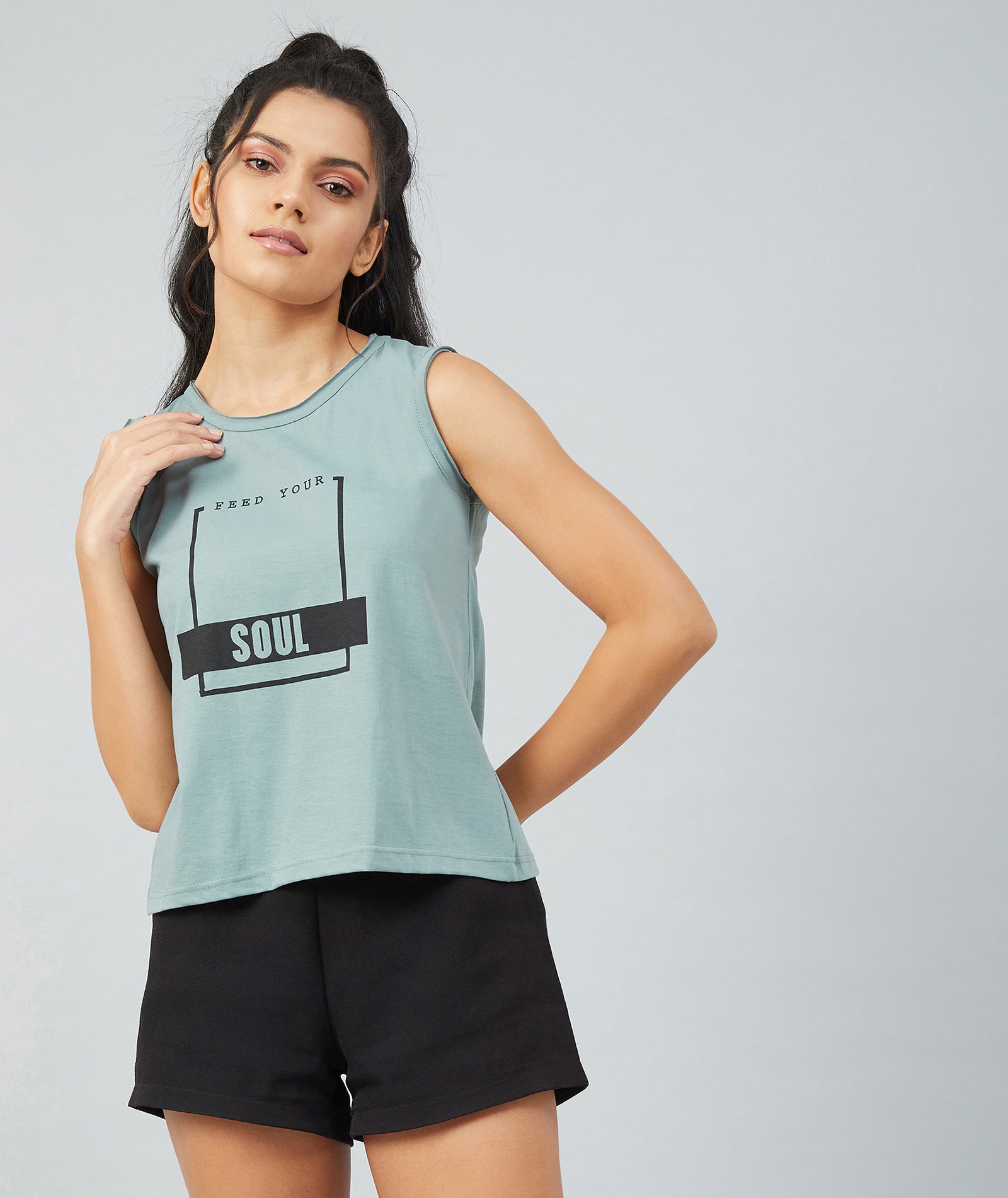 Chimpaaanzee Women Dusty green Sleeveless Round Neck T-shirt