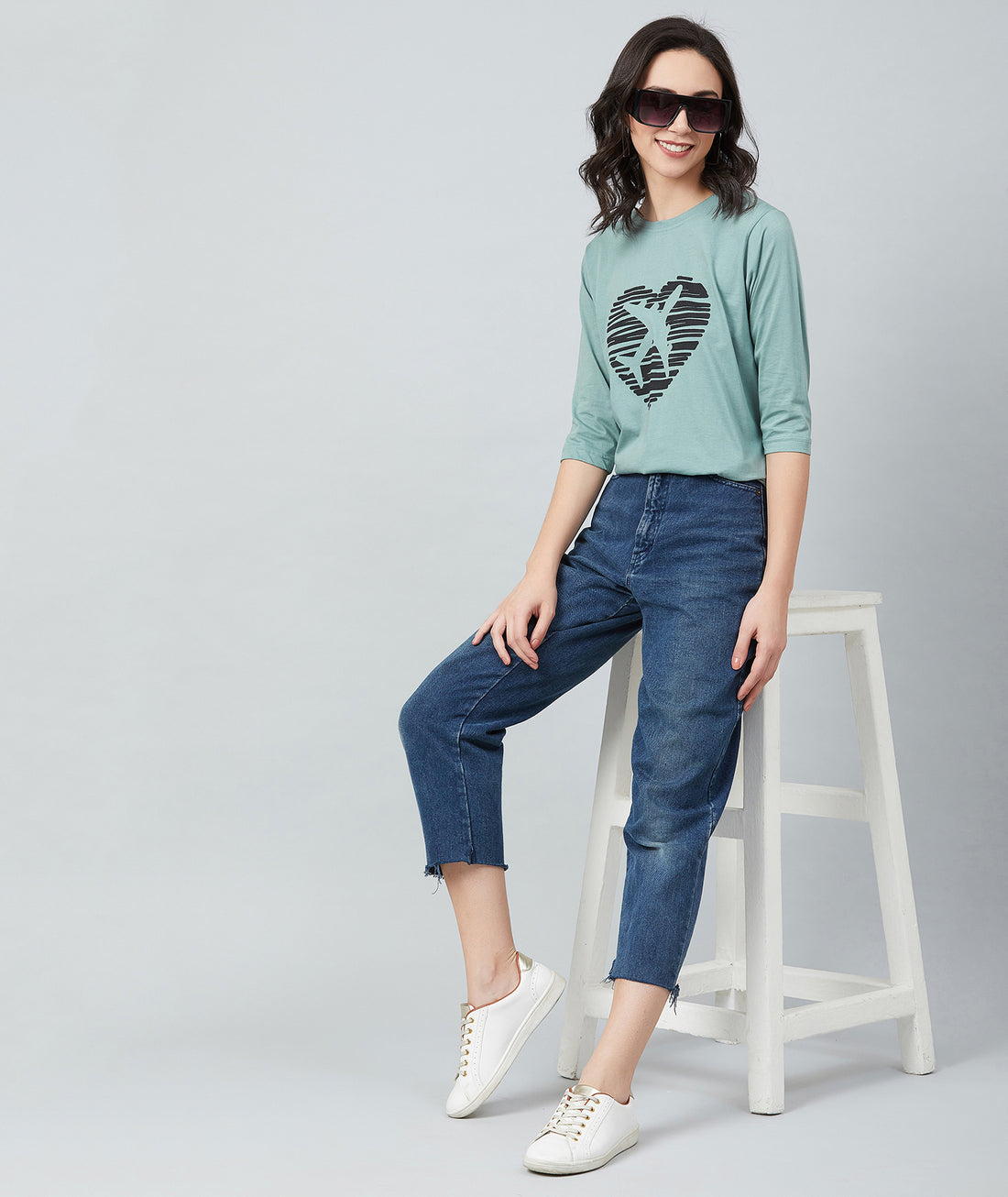 Chimpaaanzee Women Dusty Green Round Neck Full Sleeve T-shirt