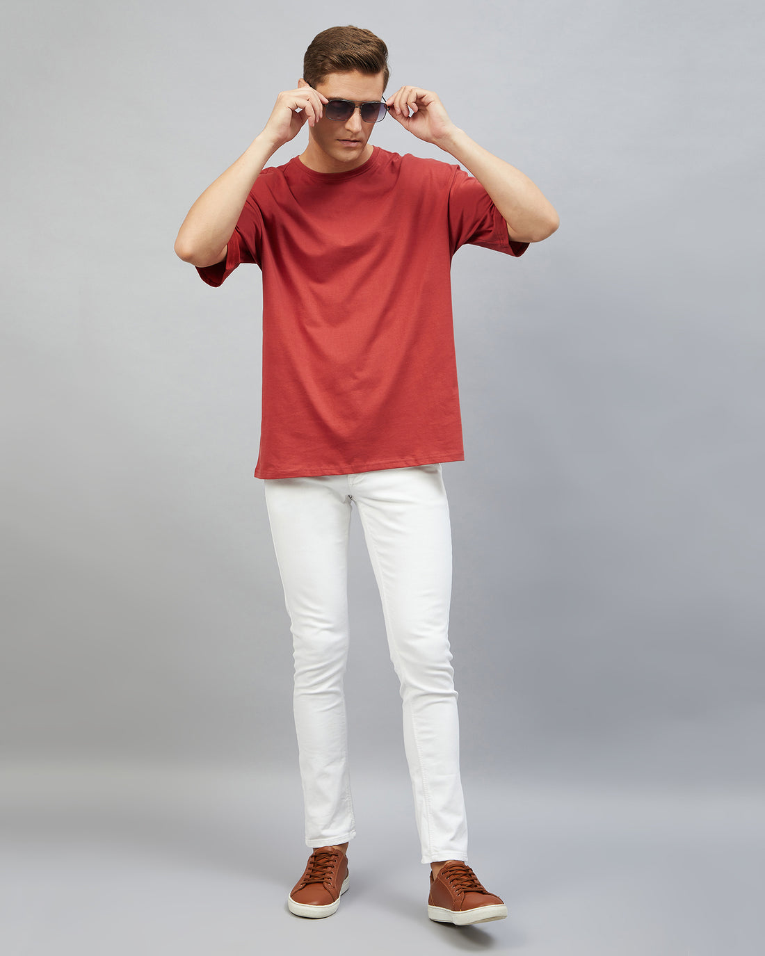 Chimpaaanzee Men Cotton Red Solid Fully Oversize Fit T-shirt