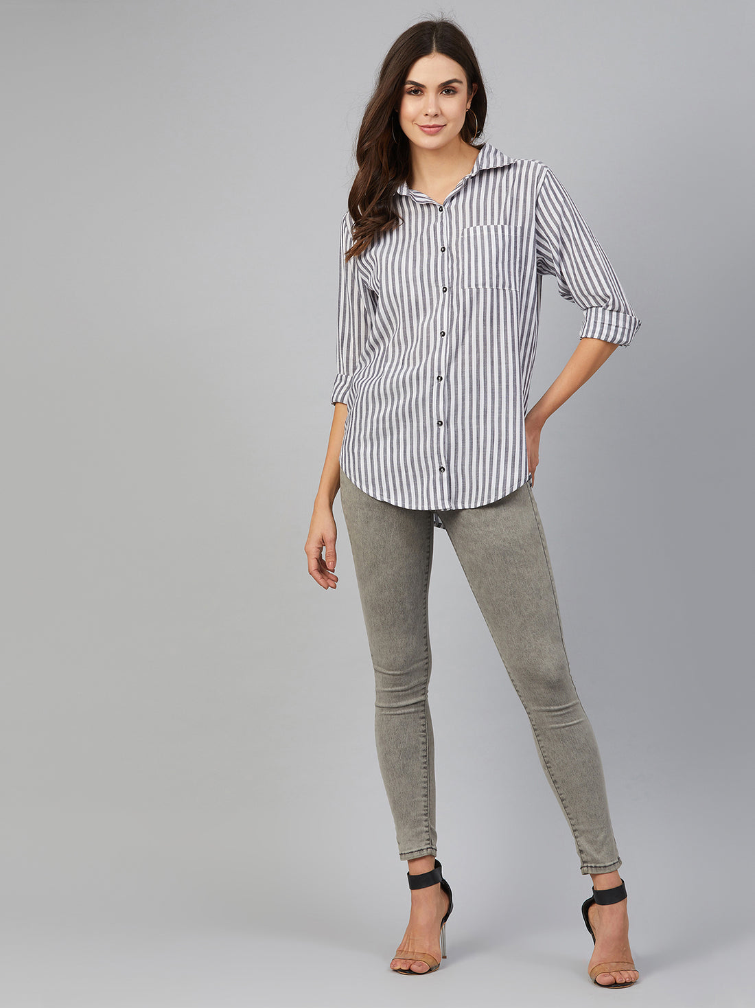 Chimpaaanzee Women Black & White Striped Shirt