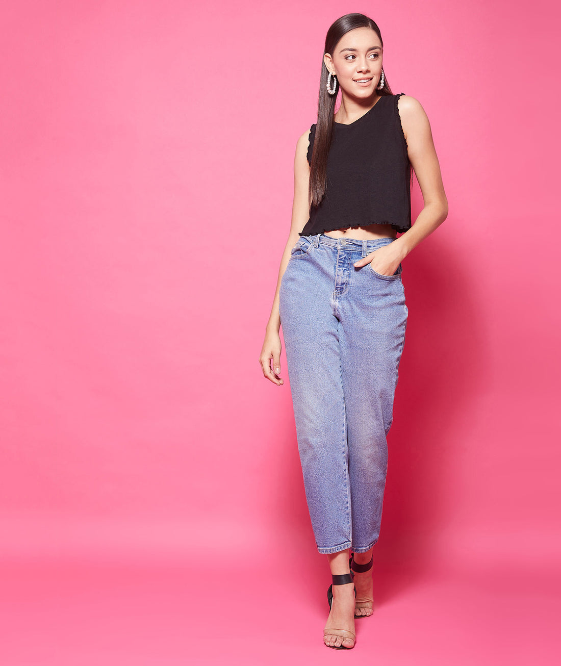 Chimpaaanzee Polyester Crop Tops - Black