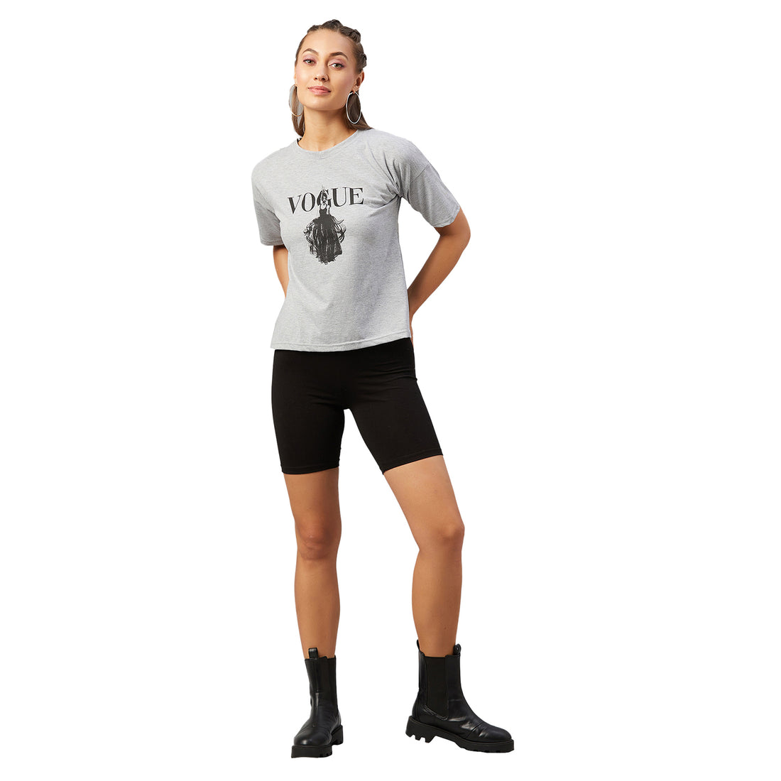 Chimpaaanzee Women Grey Round Neck T-shirt