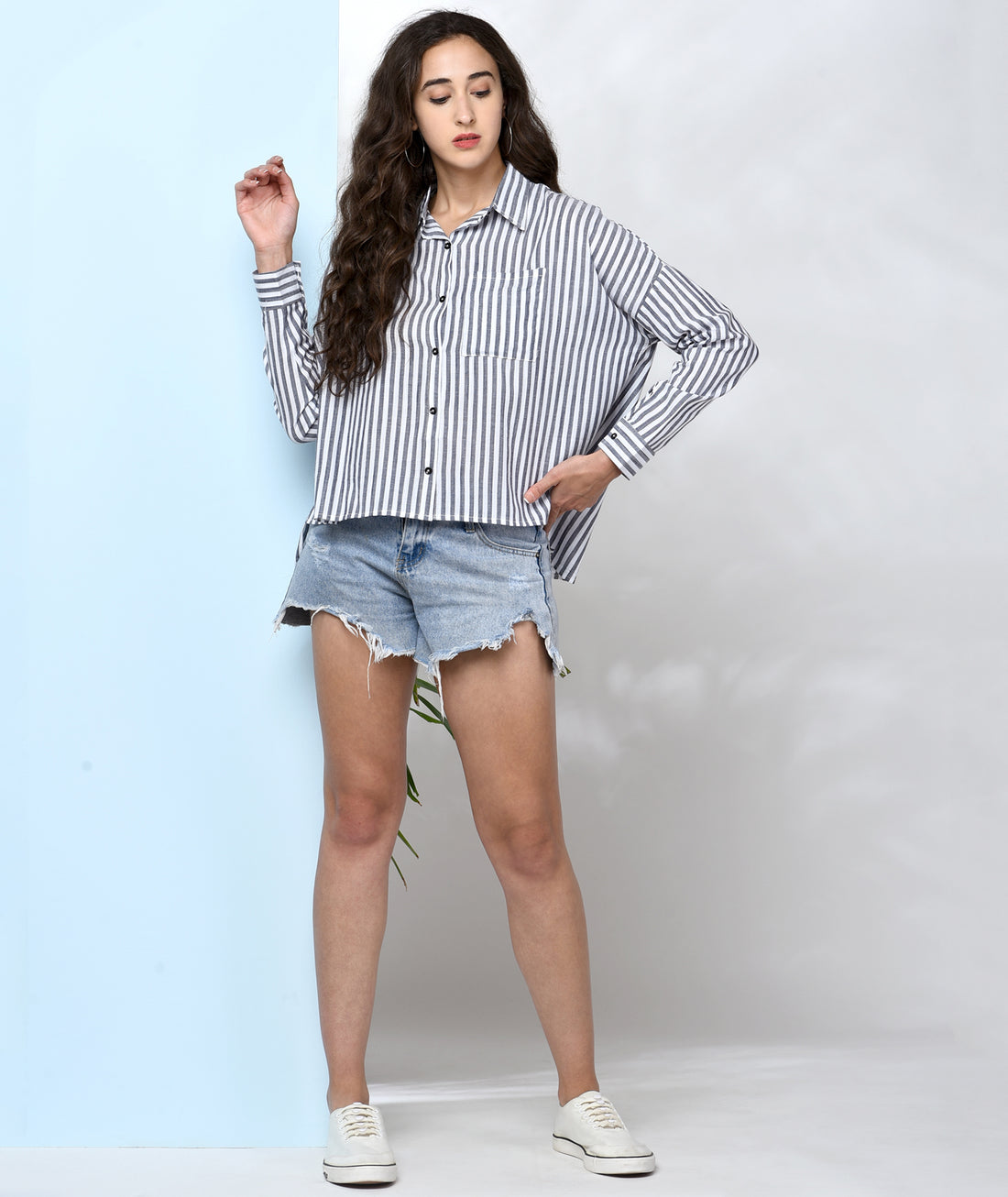 Chimpaaanzee Women Black Viscose Oversized Striped Shirt