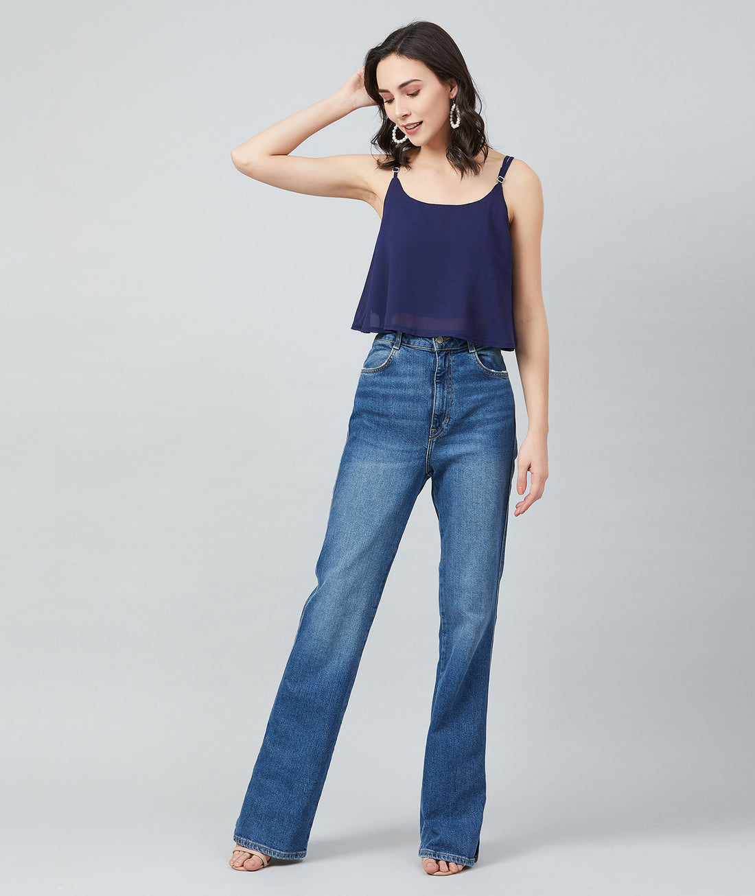 Chimpaaanzee Women Navy Georgette strapped Crop Top