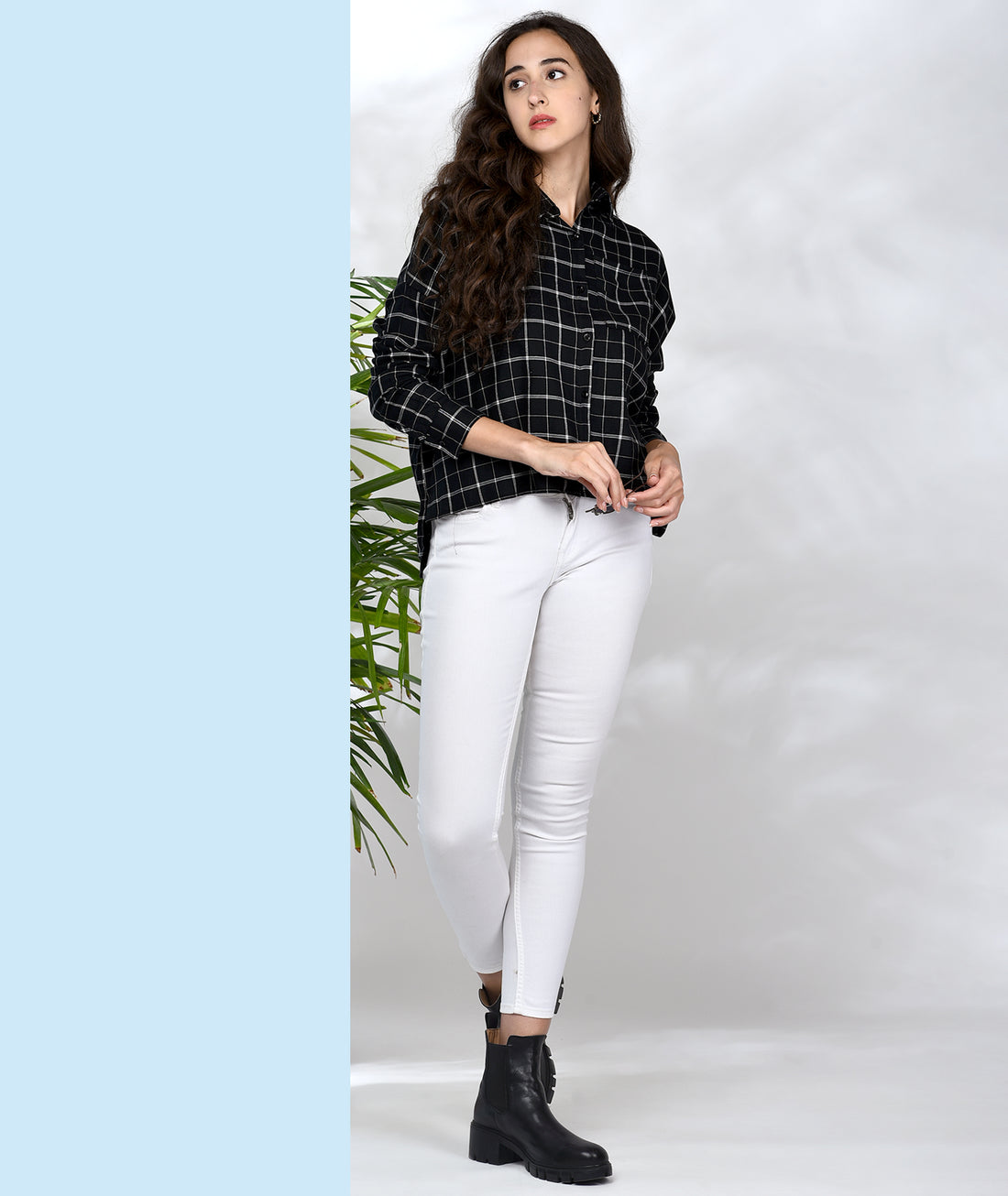Chimpaaanzee Women Black Viscose Oversized Checkered Shirt