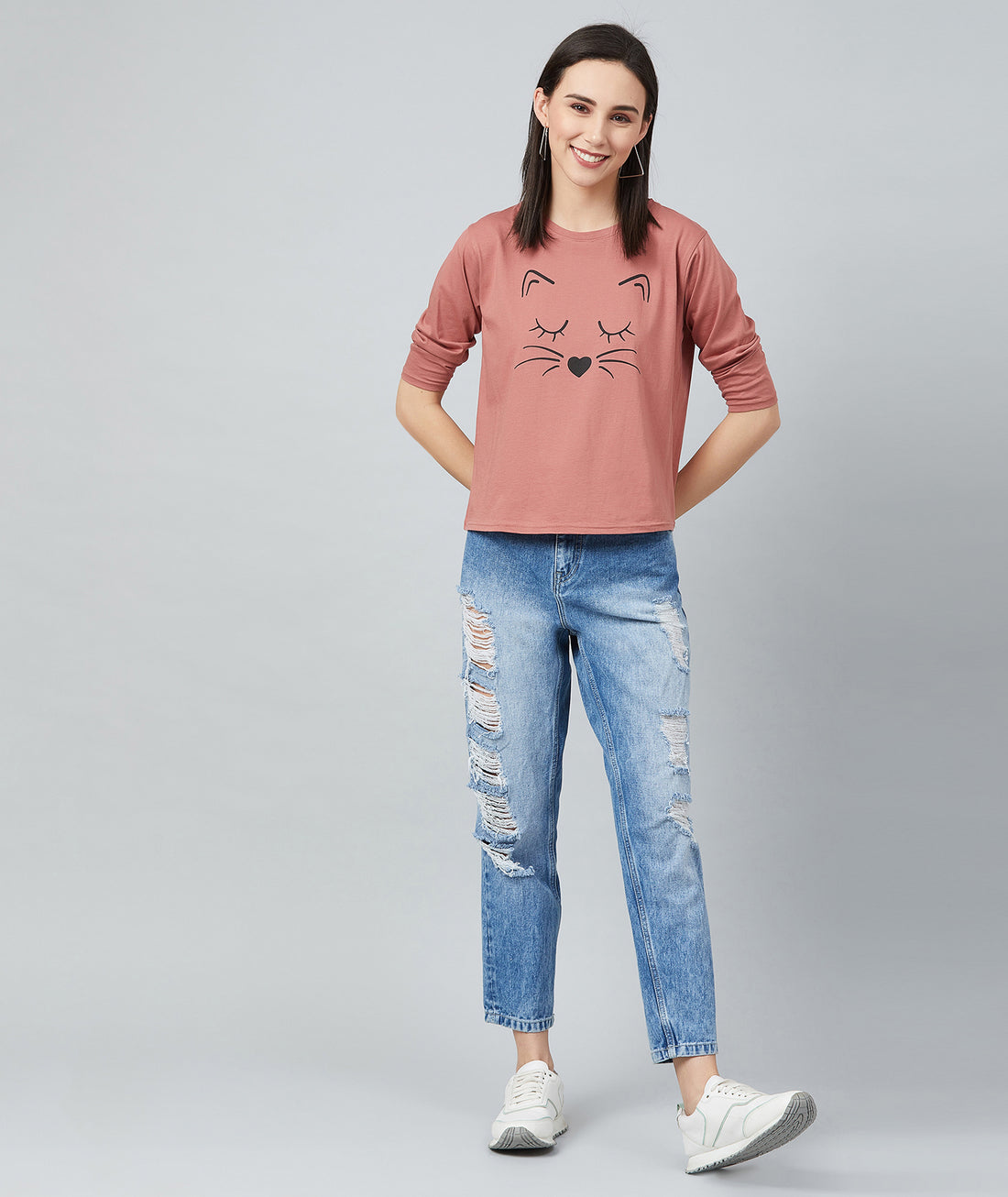 Chimpaaanzee Women Dark Pink Round Neck Full Sleeve T-shirt