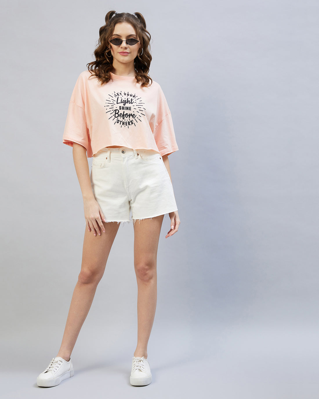 Chimpaaanzee Women Peach Typographic Oversized Crop T-shirt