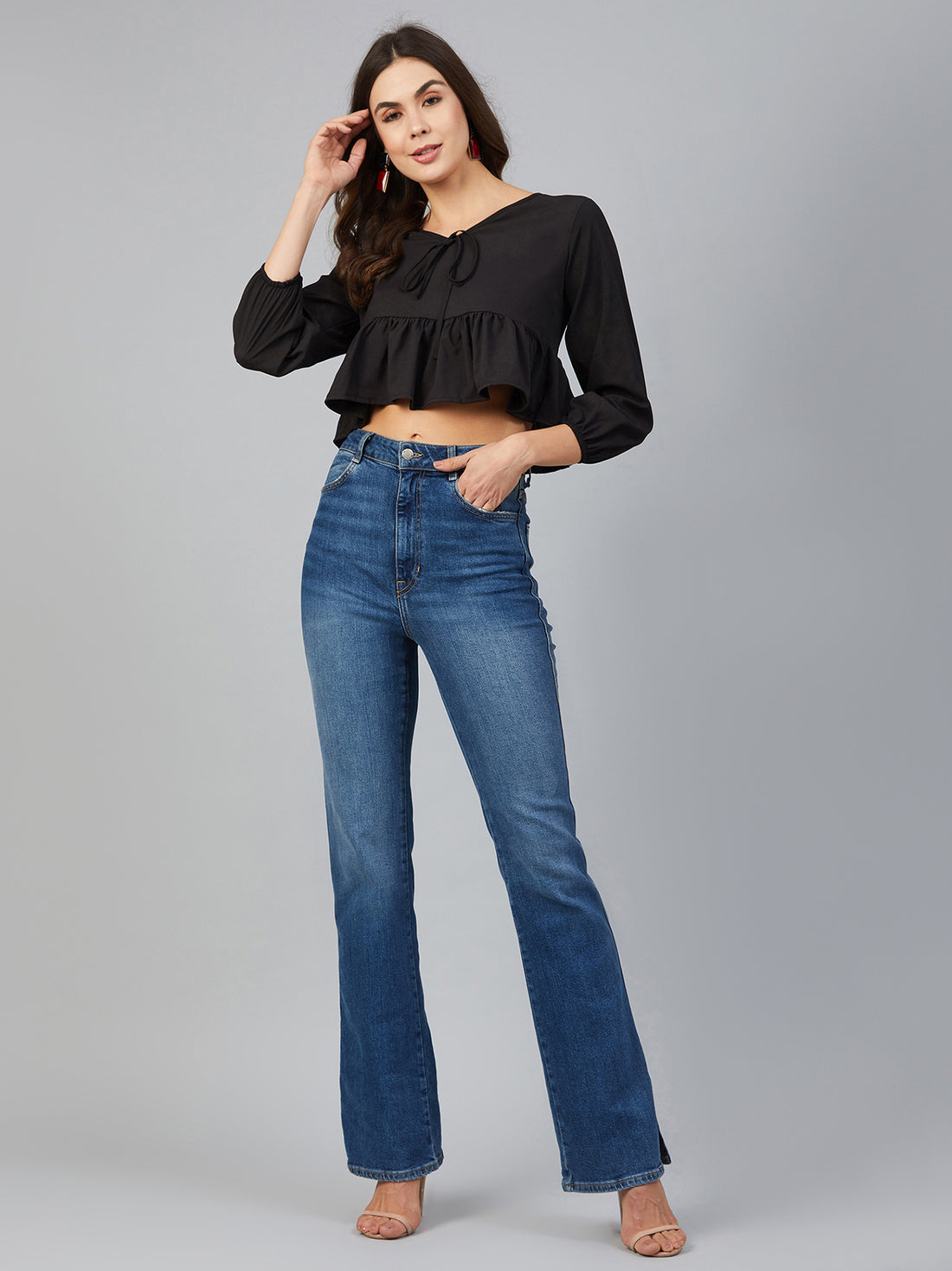 Chimpaaanzee Women Black Fril Style Top