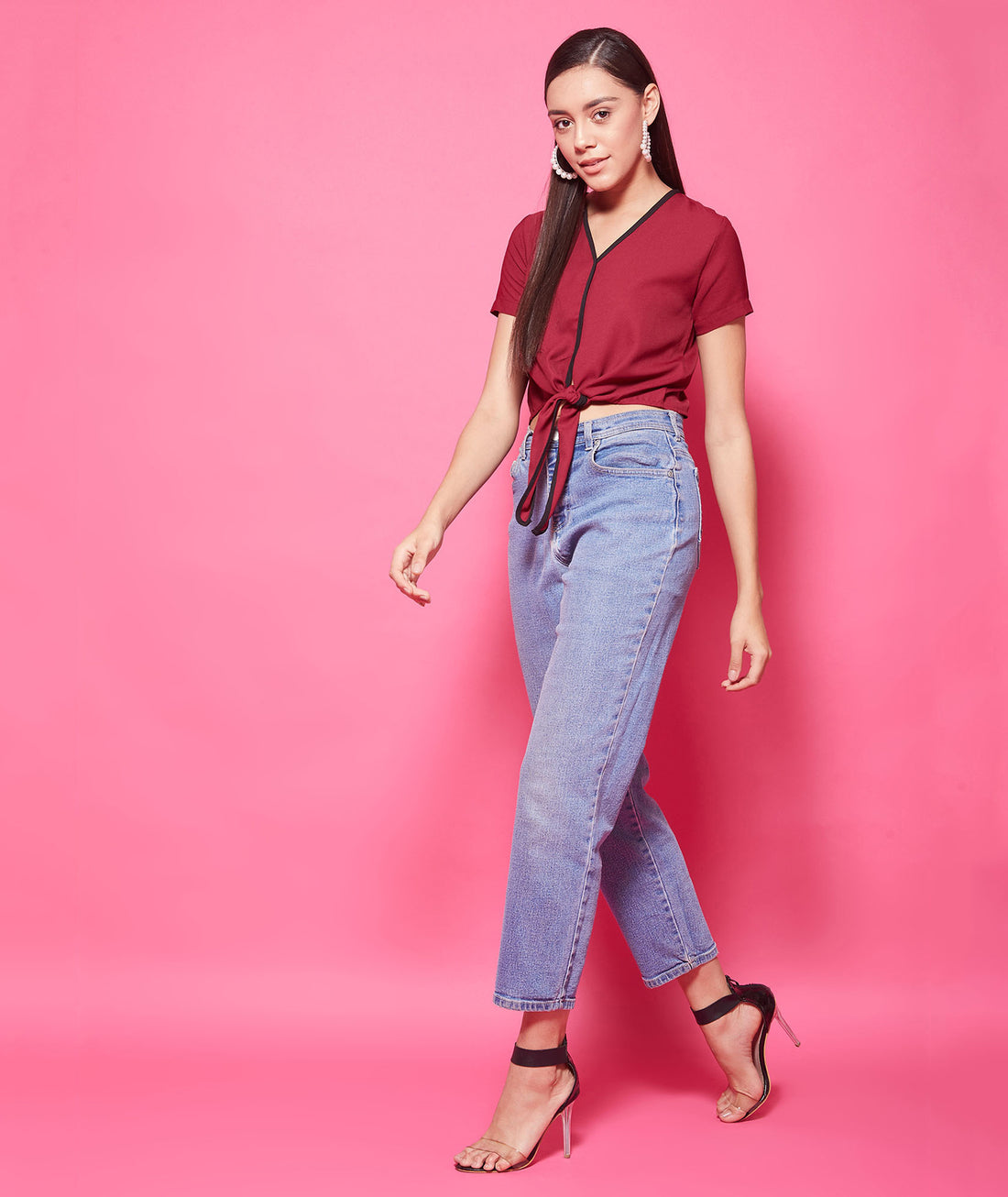Chimpaaanzee Polyester Crop Tops - Maroon