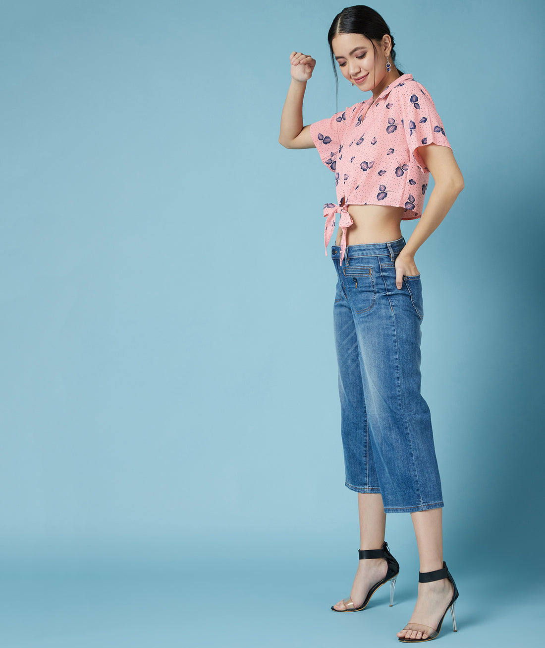 Chimpaaanzee Women Printed Collared Pink Top