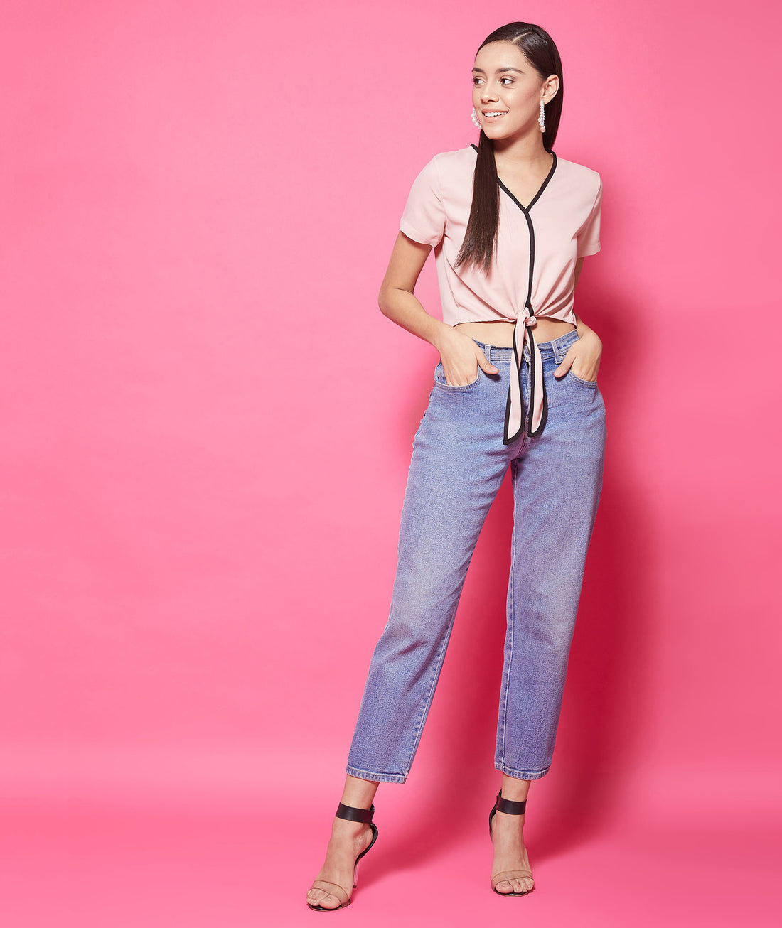 Chimpaaanzee Polyester Crop Tops - Pink