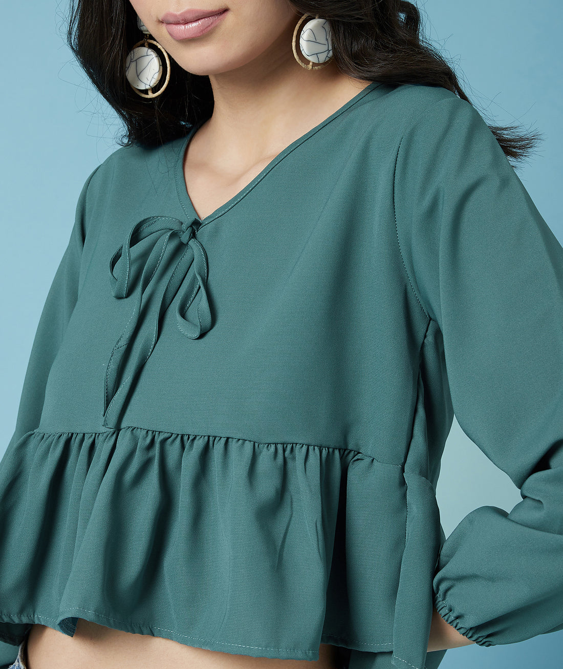 Chimpaaanzee Women Babydoll Cropped Green Top