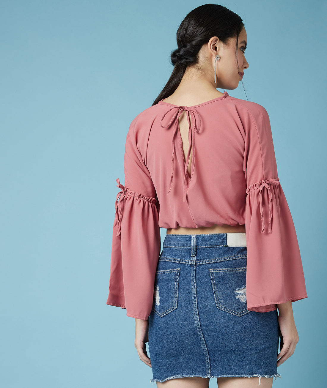 Chimpaaanzee Women Flared Sleeve Crop Pink Top