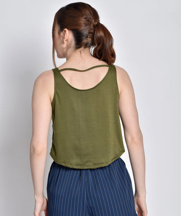 Chimpaaanzee Women Sleeveless Olive Tank Top