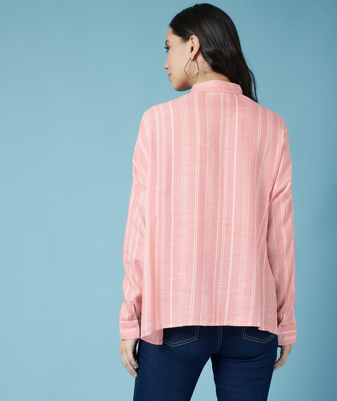 Chimpaaanzee Women Viscose Striped Loose Fit Pink Shirt
