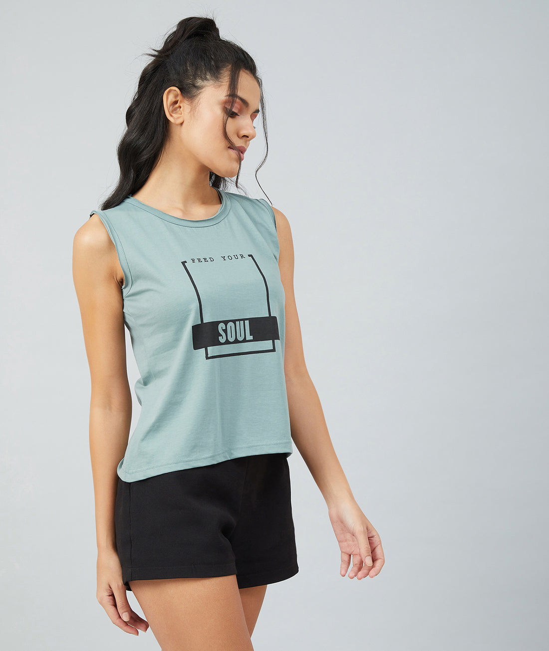 Chimpaaanzee Women Dusty green Sleeveless Round Neck T-shirt