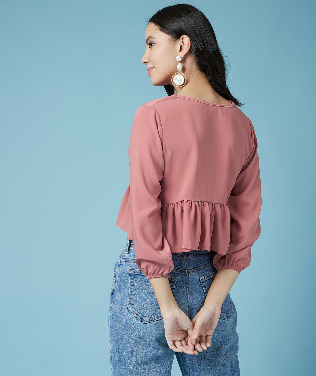 Chimpaaanzee Women Babydoll Cropped Pink Top