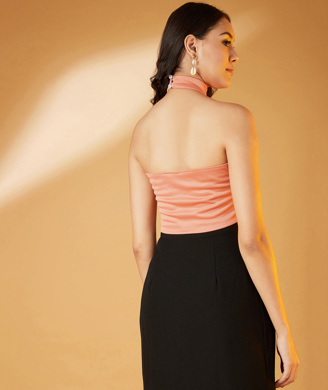 Chimpaaanzee Women Choker Neck Bodycon Peach Top