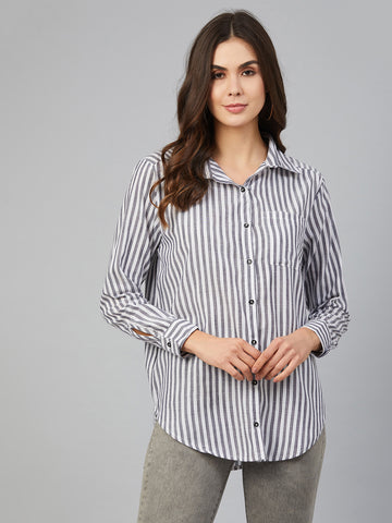 Chimpaaanzee Women Black & White Striped Shirt