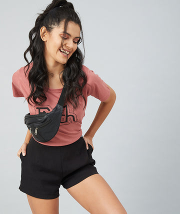 Chimpaaanzee Women Dark Pink Round Neck T-shirt