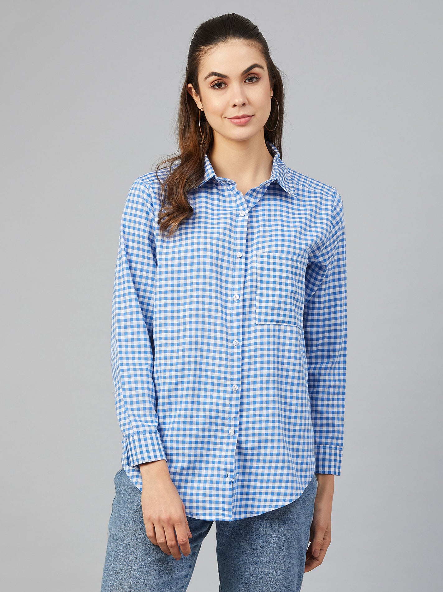 Chimpaaanzee Women Blue Checkred Shirt