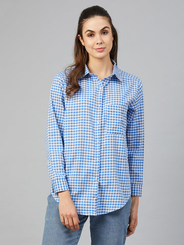 Chimpaaanzee Women Blue Checkred Shirt