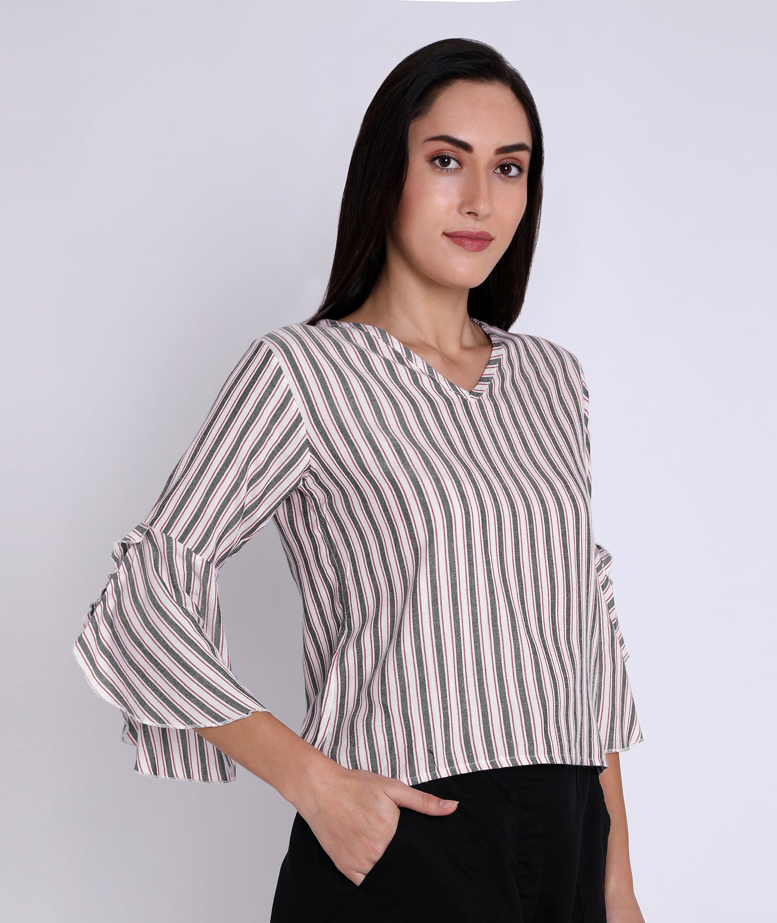 Chimpaaanzee Women V-Neck Striped Top