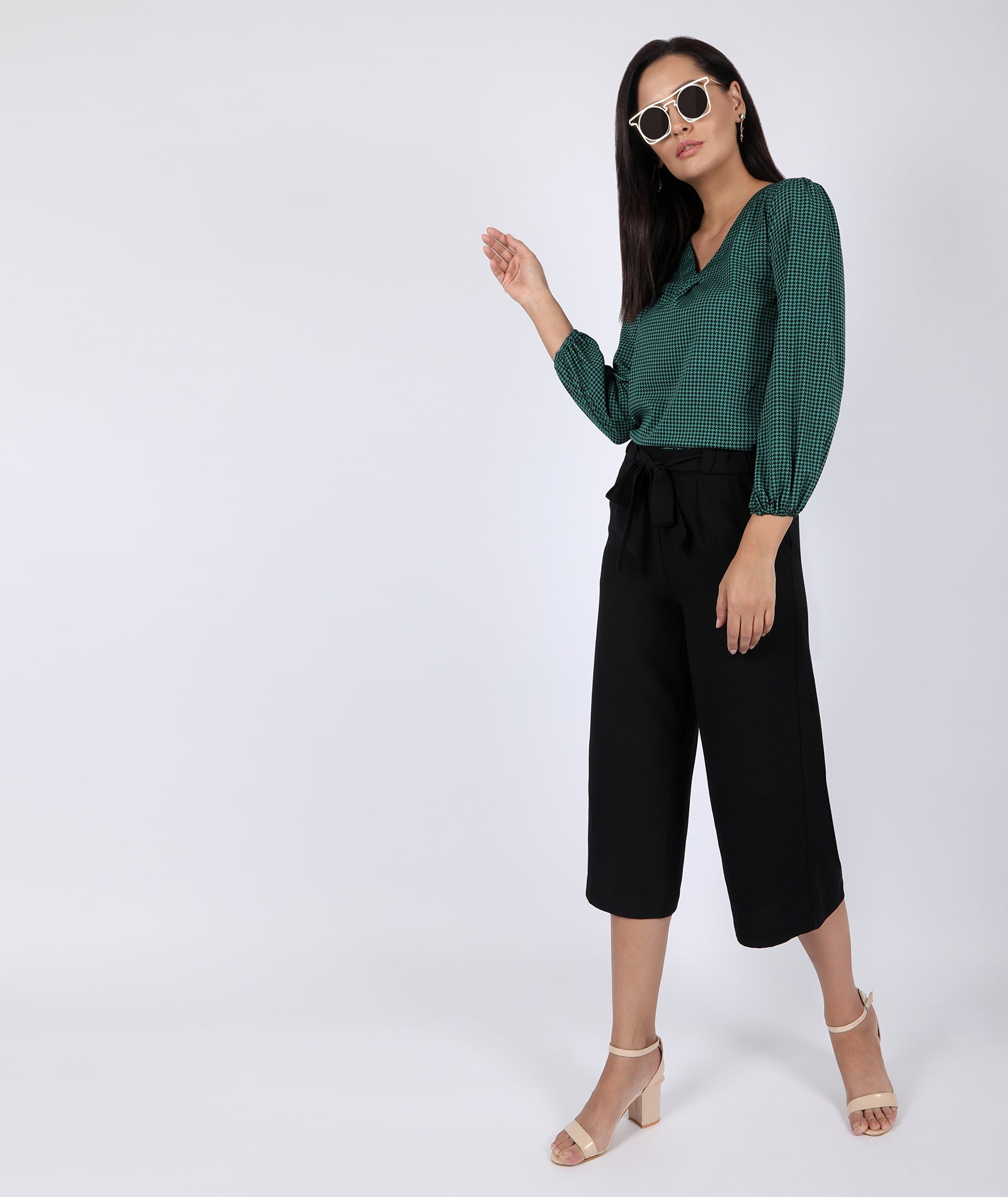 Chimpaaanzee Women V-Neck Green Printed Top